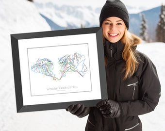 Whistler Ski / Whistler Canada / Mappa di Whistler / Arte di Whistler / Mappa del sentiero di Whistler / Whistler Mountain Resort