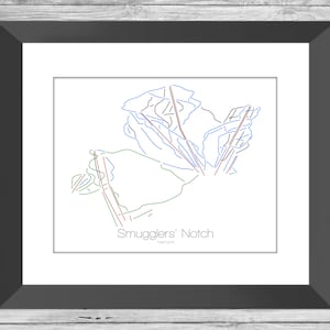 Smugglers' Notch Map Vermont Vt Ski Snowboard Trail Map Art --- Print, Poster, Picture --- Gift, Present --- Resort, Mountain, Snow, Winter