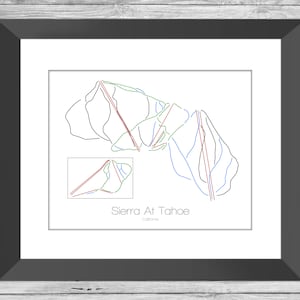 Sierra At Tahoe California Map Ca Ski Snowboard Trail Art -- impresión, póster, imagen -- marco, regalo, regalo -- resort, montaña, nieve