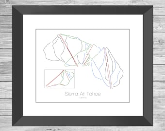 Sierra At Tahoe California Map Ca Ski Snowboard Trail Art -- Print, Poster, Picture -- Frame, Gift, Present -- Resort, Mountain, Snow