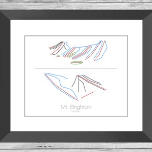 Mt. Brighton Map Michigan Mi Ski Snowboard Trail Map Art --- Print, Poster, Bild --- Rahmen, Geschenk, Geschenk --- Resort, Berg, Schnee