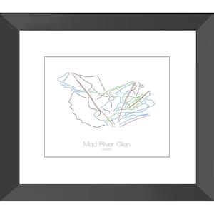Mad River Glen Map Vermont Vt Ski Snowboard Trail Art --- Print, Poster, Bild --- Rahmen, Geschenk, Geschenk --- Resort, Berg, Schnee, Winter