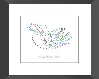 Mad River Glen Map Vermont Vt Ski Snowboard Trail Art --- Print, Poster, Picture --- Frame, Gift, Present --- Resort, Mountain, Snow, Winter