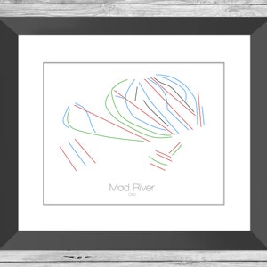 Mad River Mountain Map Ohio Oh Ski Snowboard Trail Art --- Print, Poster, Bild --- Geschenk, Geschenk --- Resort, Berg, Schnee, Winter
