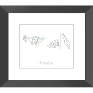 Mapa de esquí con raquetas de nieve / Raquetas de nieve virginia occidental / Arte mural moderno / Decoración de montaña / Regalo de esquí