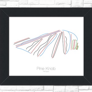 Pine Knob Map Michigan Mi Ski Snowboard Trail Karte Kunst --- Druck, Poster, Bild --- Rahmen, Geschenk, Geschenk --- Resort, Berg, Schnee, Winter