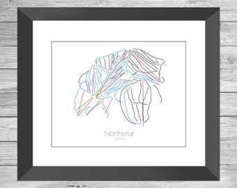 Northstar Map California Ca Ski Snowboard Trail Map Art-- Print, Poster, Picture --- Frame, Gift, Present --- Resort, Mountain, Snow, Winter