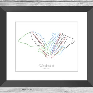 Windham Karte New York Ny Ski Snowboard Trail Karte Kunst --- Druck, Poster, Bild --- Rahmen, Geschenk, Geschenk --- Resort, Berg, Schnee, Winter