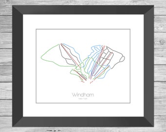 Windham Map New York Ny Ski Snowboard Trail Map Art --- Print, Poster, Picture --- Frame, Gift, Present --- Resort, Mountain, Snow, Winter