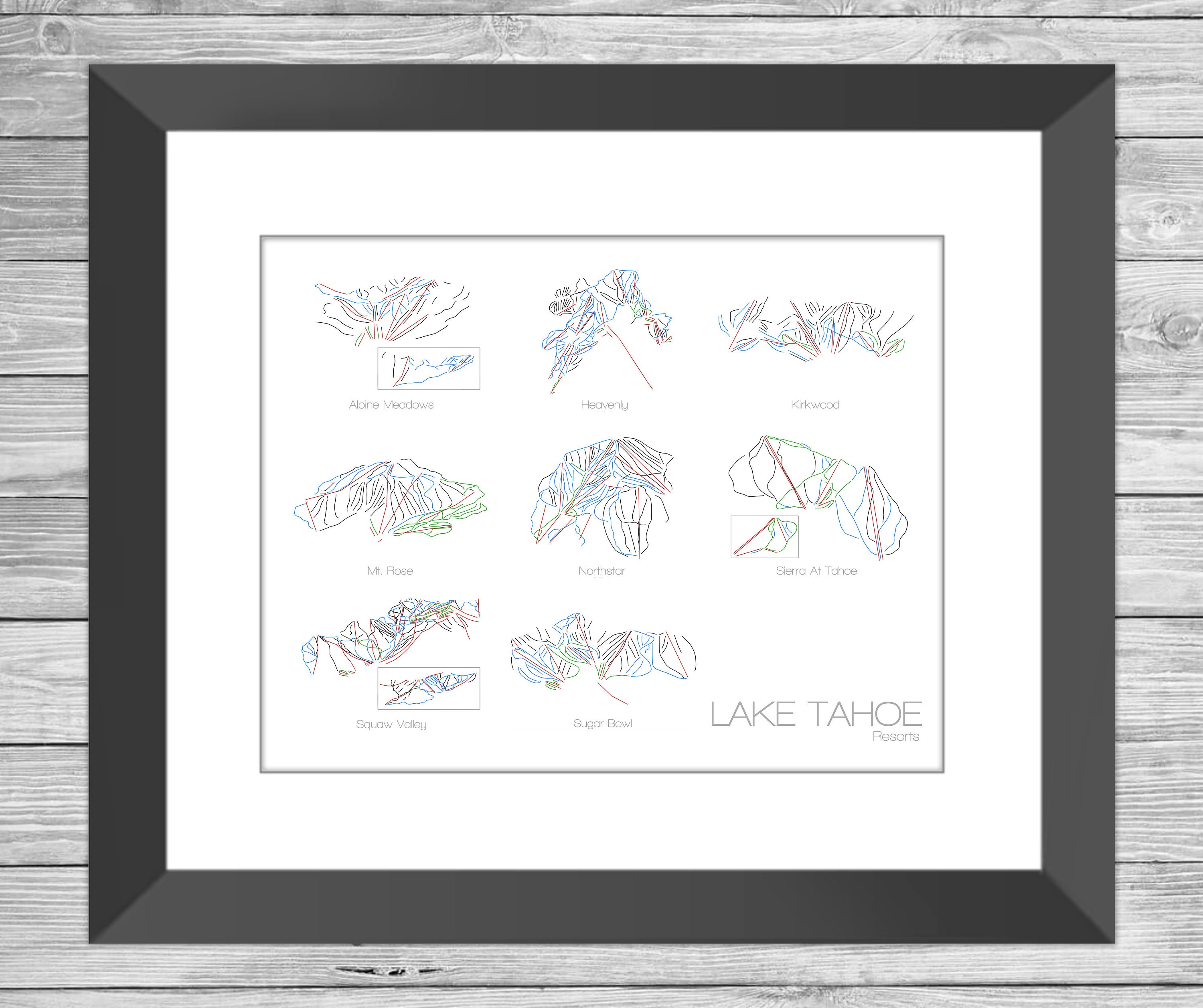 Squaw Valley Ski Resort Map Tahoe Ski Resort Mountain Collection Art Alpine Meadows | Etsy New Zealand