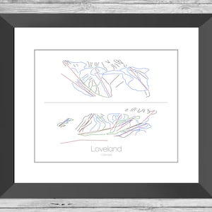 Loveland Ski Area Map Colorado Co Ski Snowboard Trail Art --- Print, Poster, Picture --- Gift, Present --- Resort, Mountain, Snow, Winter