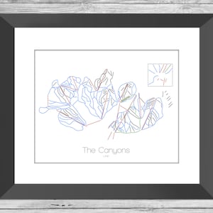 The Canyons Map Utah Ut Ski Snowboard Trail Art --- Print, Poster, Bild --- Rahmen, Geschenk, Geschenk --- Resort, Berg, Schnee, Winter
