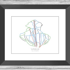 Wildcat Map New Hampshire Snowboard Snowboard --- Print, Poster, Bild --- Rahmen, Geschenk, Geschenk --- Resort, Berg, Schnee, Winter