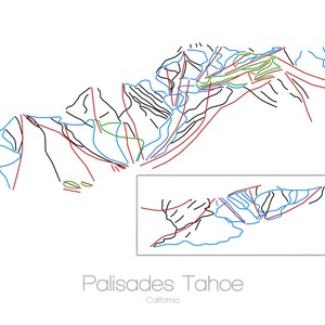 Palisades Tahoe | Squaw Ski Kaart | Squaw California | Moderne kunst aan de muur | Mountain Decor | Ski cadeau