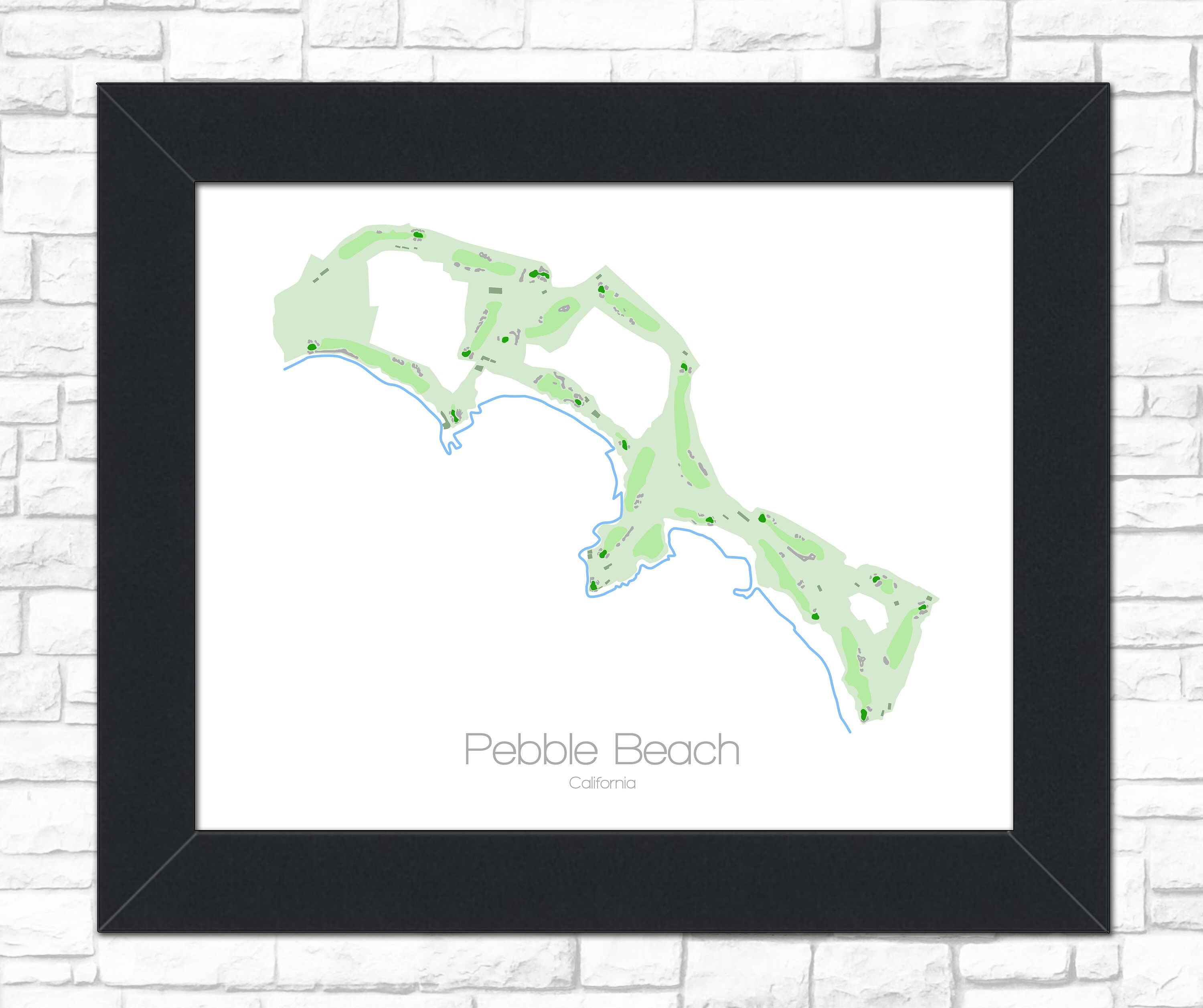 Pebble Beach Map | Pebble Beach Golf Course | Golf Wall Art | Golf Gift ...