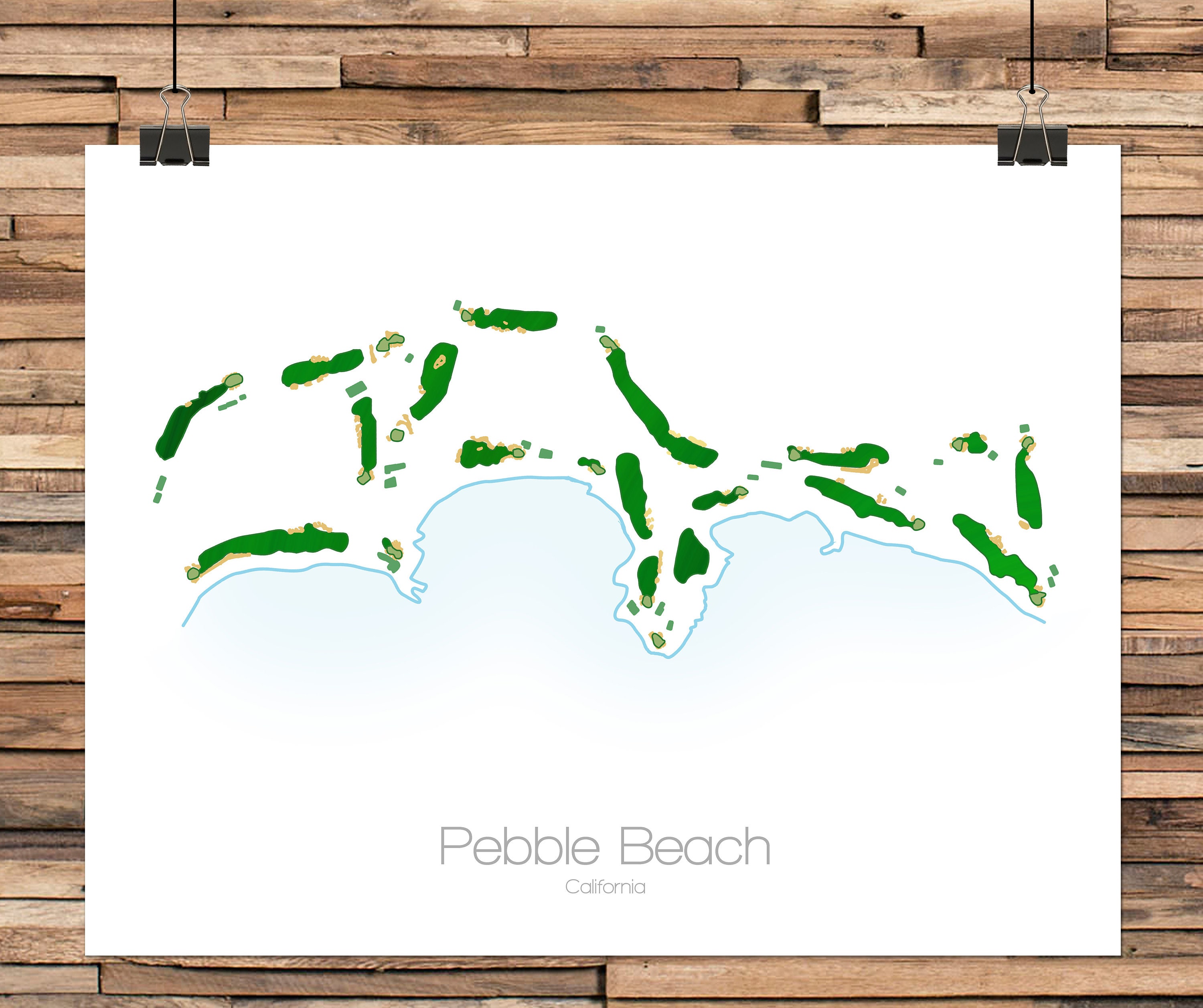 Pebble Beach Map Pebble Beach Golf Course Golf Wall Art Golf Gift Golf Present California Golf