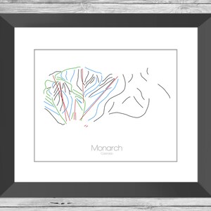 Monarch Karte Colorado Co Ski Snowboard --- Print, Poster, Bild --- Rahmen, Geschenk, Geschenk --- Resort, Berg, Schnee, Winter