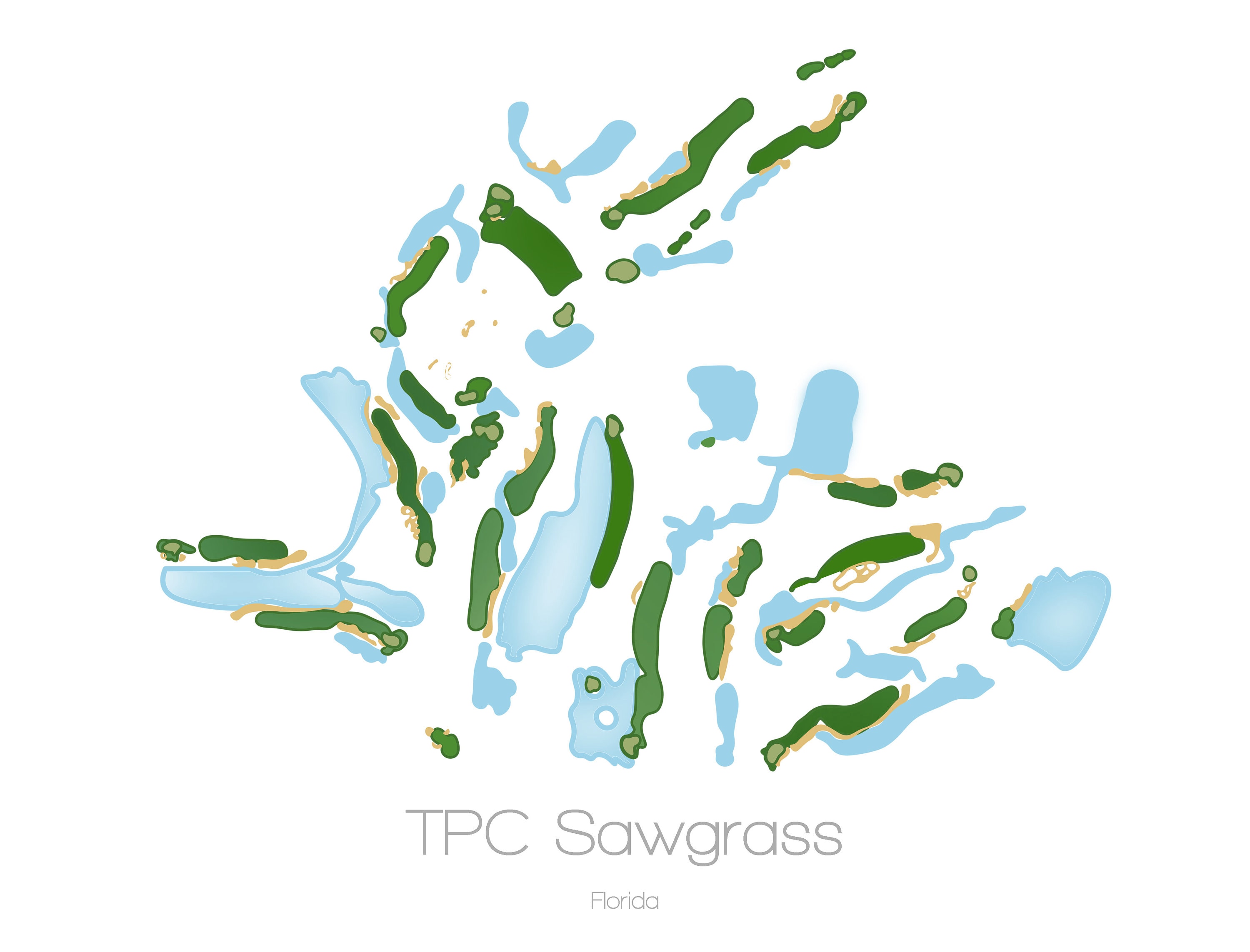 Tpc Sawgrass Golf Map Pga Golf Course Golf Wall Art Etsy