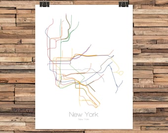 NYC Map | New York Subway Map Vertical | City Train Map | Metro Map | Nyc Subway | Manhattan | Brooklyn | Queens | Bronx | Nyc Gift Art