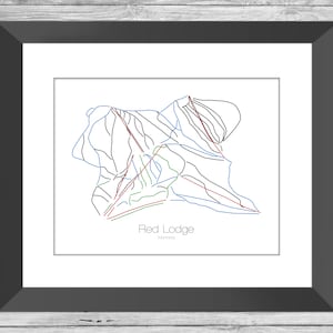 Red Lodge Montana Mt Ski Snowboard Karte Kunst --- Druck, Poster, Bild --- Rahmen, Geschenk, Geschenk --- Resort, Berg, Schnee, Winter