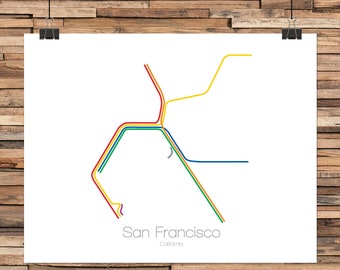 San Francisco Bart Map | Sf Bay Area Rapid Transit Map | California Map | San Francisco Subway | Trolley | Bay Area Map | Travel Poster