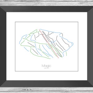 Magic Vermont Vt Karte Ski Snowboard --- Print, Poster, Bild --- Rahmen, Geschenk, Geschenk --- Resort, Berg, Schnee, Winter