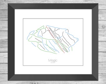 Magic Vermont Vt Kaart Ski Snowboard Trail Kaart Kunst --- Print, Poster, Foto --- Frame, Cadeau, Heden --- Resort, Berg, Sneeuw, Winter