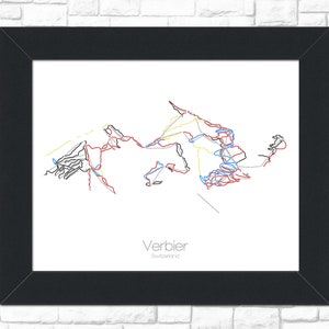 Verbier Zwitserland Skikaart | Zwitserland | Zwitserse Alpen | Moderne Muurkunst | Berg decor | Ski cadeau