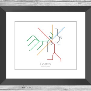 Boston T Train Map | Boston Subway Map | Boston Transportation | Boston Transit Map | Boston Map Print | Boston Map Framed | Train | Rail