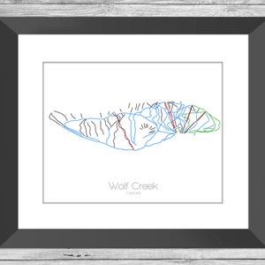 Wolf Creek Karte Colorado Co Ski Snowboard Trail Art --- Print, Poster, Bild --- Rahmen, Geschenk, Geschenk --- Resort, Berg, Schnee, Winter