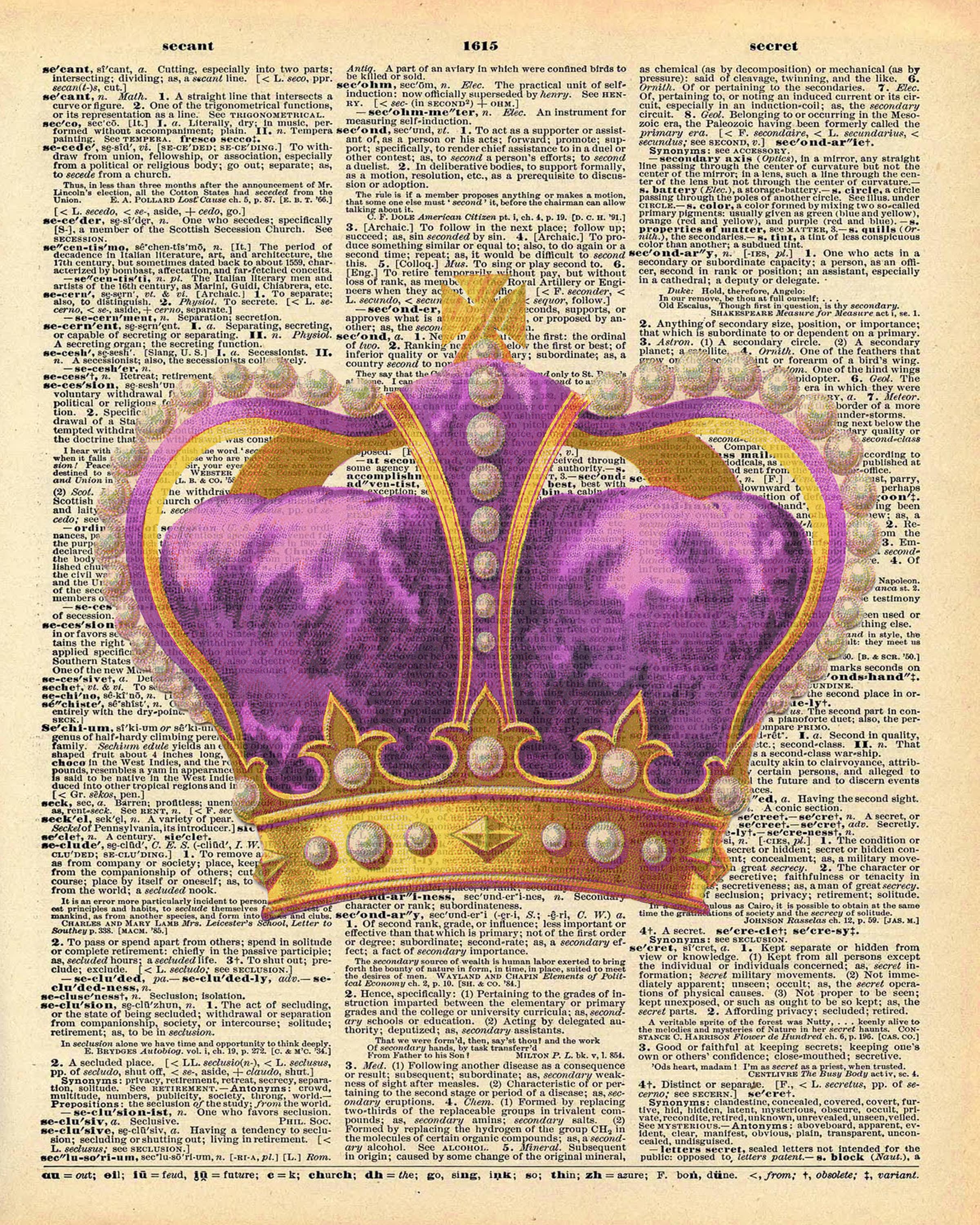 Crown Dictionary ArtPurple Crown PrintPurple Crown ArtThe Etsy