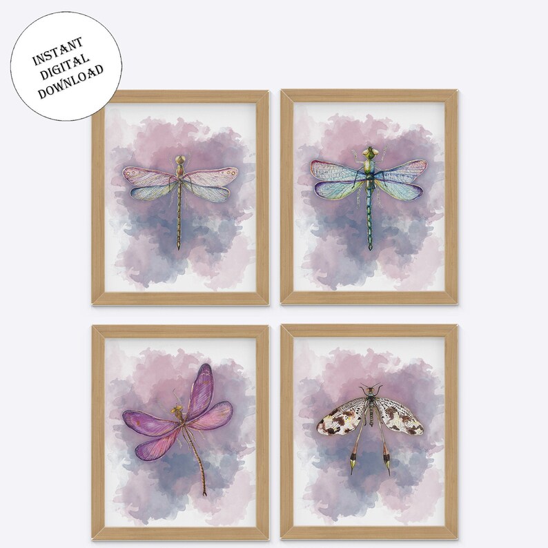 Dragonfly Watercolor Wall Art Nursery Decor Dragonflies Etsy