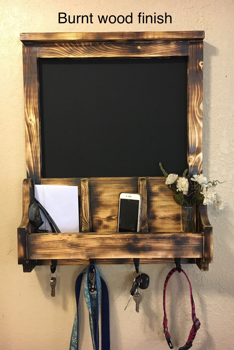 Key Hanger Mail Holder Wall Organizer Wood Chalkboard Sign Kitchen Farmhouse Style