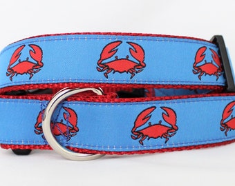 Beach Biscuit® Crab Red & Blue Dog Collar - Multiple Sizes