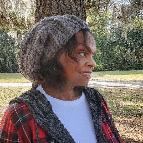 Hand-Crocheted Satin-lined Softee Chunky Slouchy Beanie Hat In 3 Sizes!