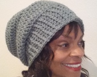 Hand-Crocheted Satin-lined Slouchy Beanie Hat By Lady B in 3 Sizes!