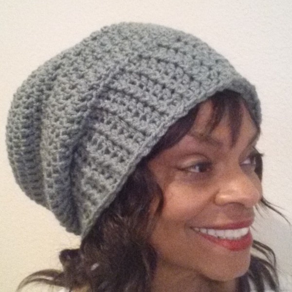 Hand-Crocheted Satin-lined Slouchy Beanie Hat By Lady B in 3 Sizes!