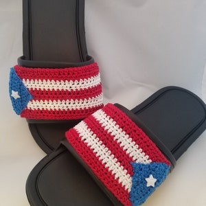 Hand-Crocheted PUERTO RICO Flag Slide Sandals for Men AND Women!