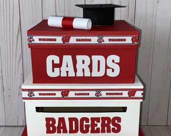 Caja de tarjeta de graduación personalizada, 3 niveles, titular de la tarjeta, cuadrado, colores de la universidad o la escuela secundaria, diploma y gorra de graduación
