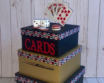 Caja de tarjetas personalizada, Bar Mitzvah, Cumpleaños, 3 niveles, Titular de la tarjeta, Cuadrado, Tema del casino