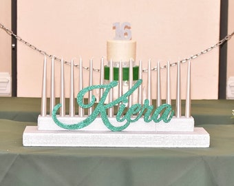 Dulces 16, Bar Mitzvah, Bat Mitzvah, Soporte para nombres, Ceremonia de velas, Tablero para velas, Candelabro, Candelabro
