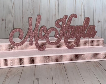Sweet 16 Candelabra with Wood Glittered Name, Bat Mitzvah Candelabra, Name Stand, Candle Ceremony, Candleboard, Candleholder