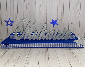 Sweet 16 Candelabra with Wood Glittered Name, Bat Mitzvah Candelabra, Name Stand, Candle Ceremony, Candleboard, Candleholder, Stars