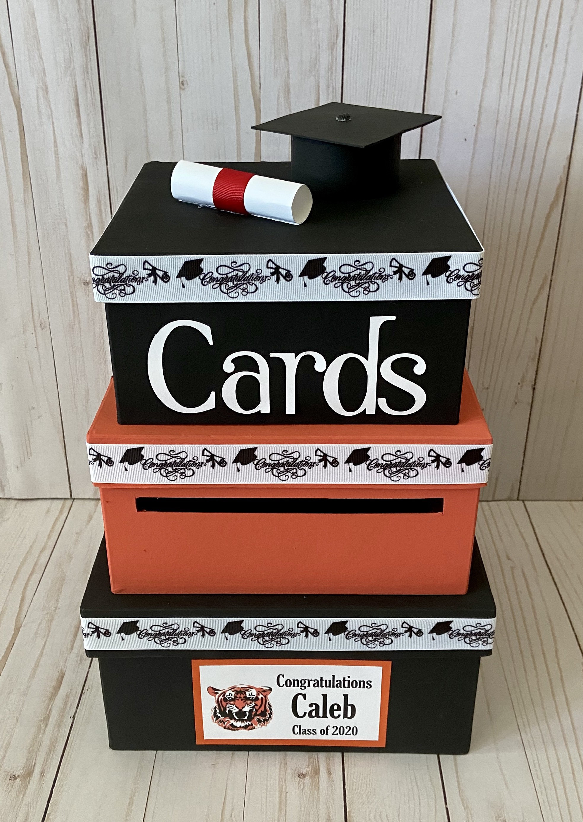 Custom Graduation Card Box, 3 Tier, Card Holder, Square, College or High  School Colors, Diploma and Graduation Cap