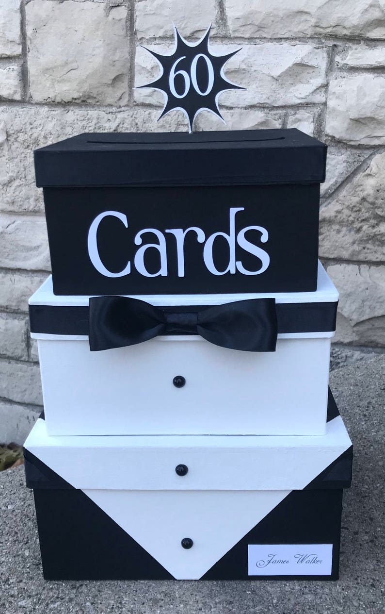 Custom Birthday Card Box 3 Tier Card Holder Square Black Etsy