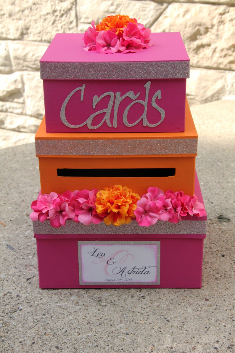 Custom Wedding Card Box 3 Tier Card Holder Square Pink and Etsy