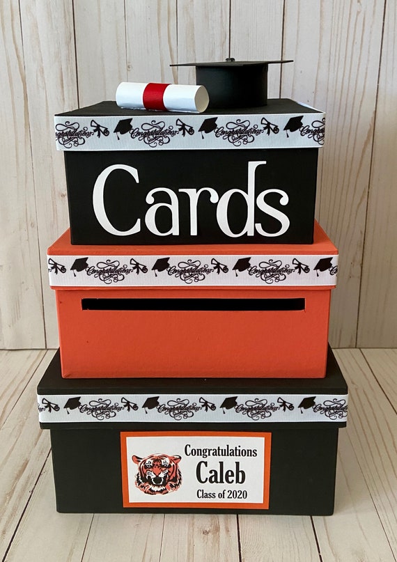 Custom Graduation Card Box, 3 Tier, Card Holder, Square, College or High  School Colors, Diploma and Graduation Cap - Etsy