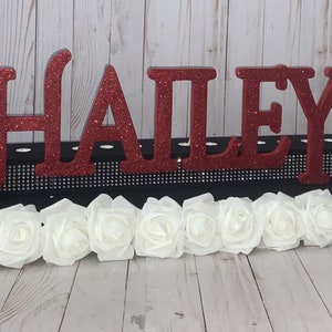 Sweet 16 Candelabra with Flowers and Wood Glittered Name, Bat Mitzvah Candelabra, Name Stand, Candle Ceremony, Candleboard, Candleholder