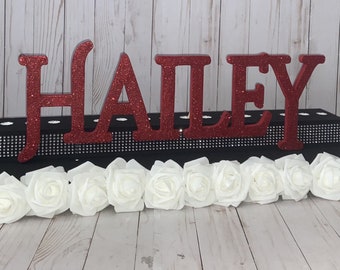 Sweet 16 Candelabra with Flowers and Wood Glittered Name, Bat Mitzvah Candelabra, Name Stand, Candle Ceremony, Candleboard, Candleholder