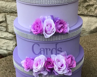 Wedding Card Box, Wedding Card Holder, 3 Tier, Round, Lilac, Wedding Decor, Custom Design